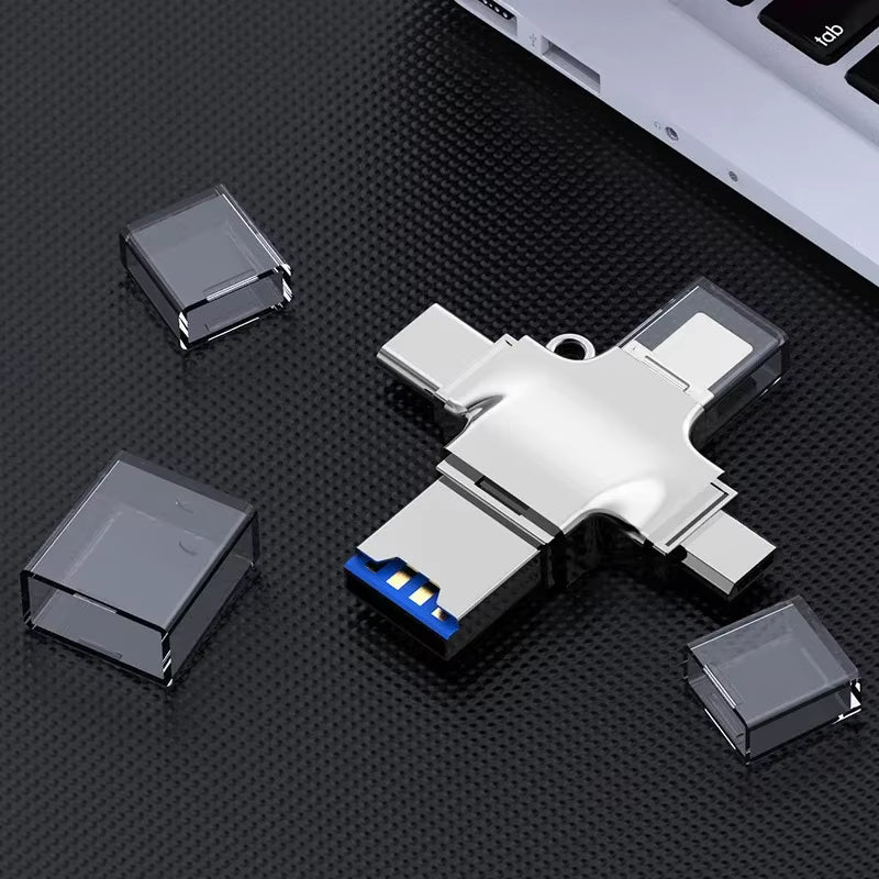 Lecteur de Carte Mémoire 3.0 - 4 en 1 Lightning & USB-C – iPhone, Android, Mac et PC
