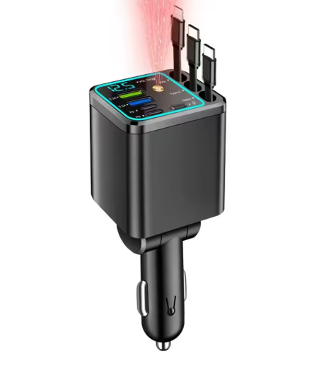 Chargeur de voiture rétractable 5 en 1 avec câble USB C, adaptateur de chargeur de voiture Starlight Ambiance étoilé