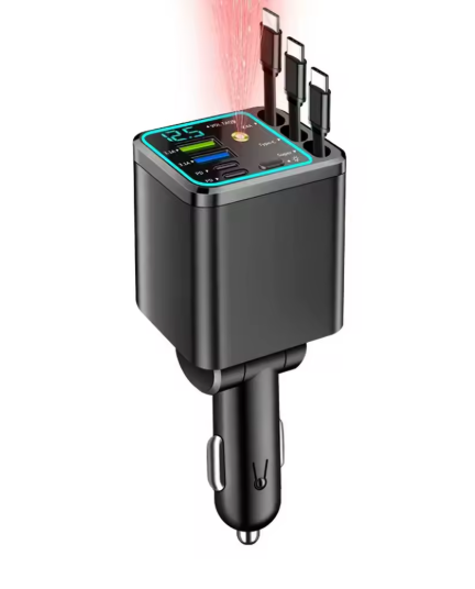 Chargeur de voiture rétractable 5 en 1 avec câble USB C, adaptateur de chargeur de voiture Starlight Ambiance étoilé